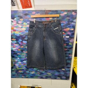 Anonymous Mens Baggy Denim Shorts Size 30 Dark Wash Y2K Skate Carpenter Jorts